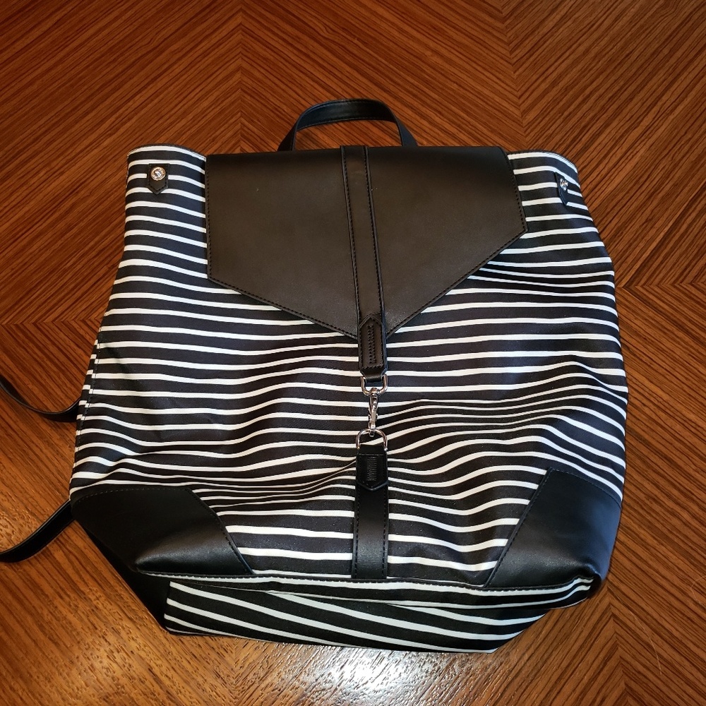 Stella and Dot Black and Cream Striped Backpack